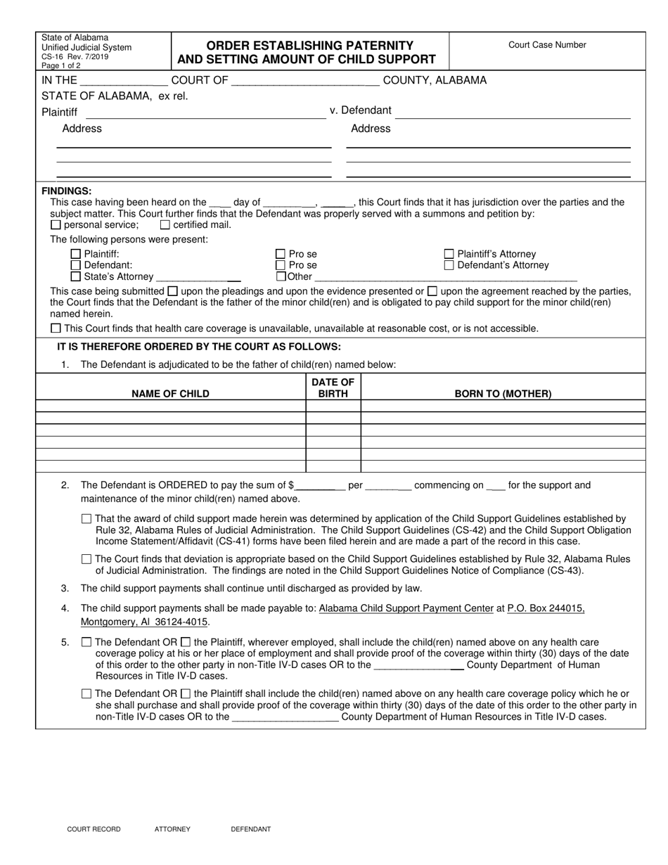 Form CS16 Fill Out, Sign Online and Download Fillable PDF, Alabama