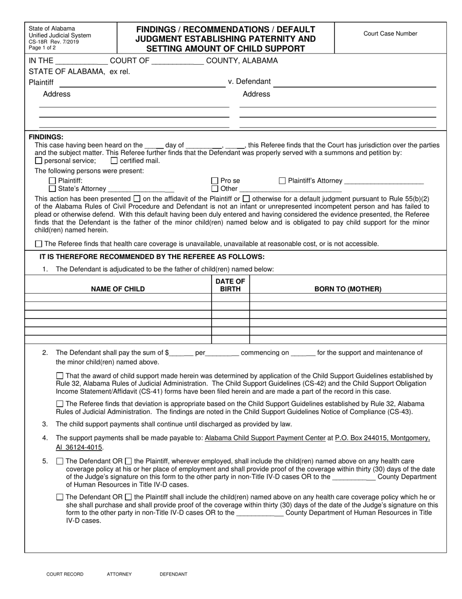 Form CS-18R - Fill Out, Sign Online and Download Fillable PDF, Alabama ...