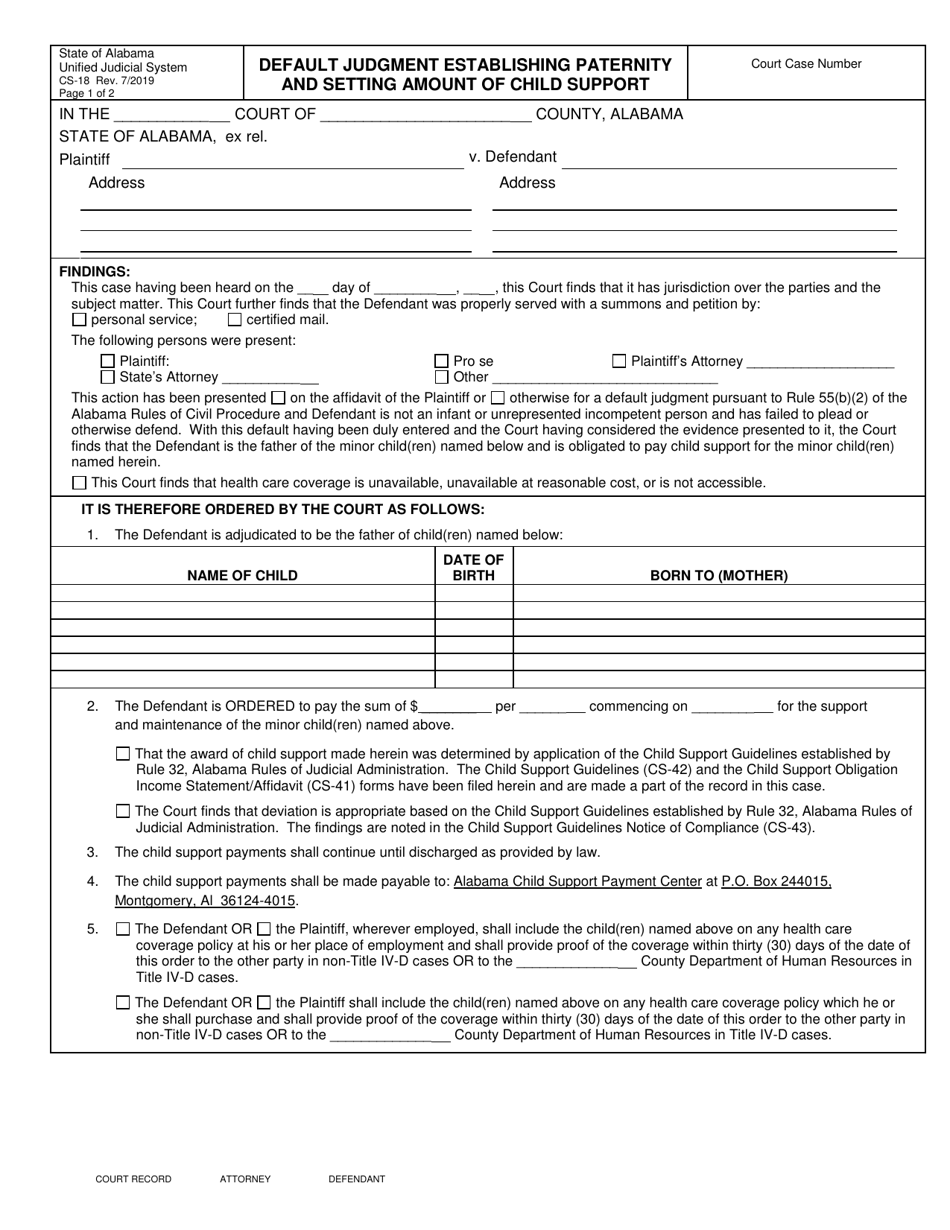 Form CS18 Fill Out, Sign Online and Download Fillable PDF, Alabama