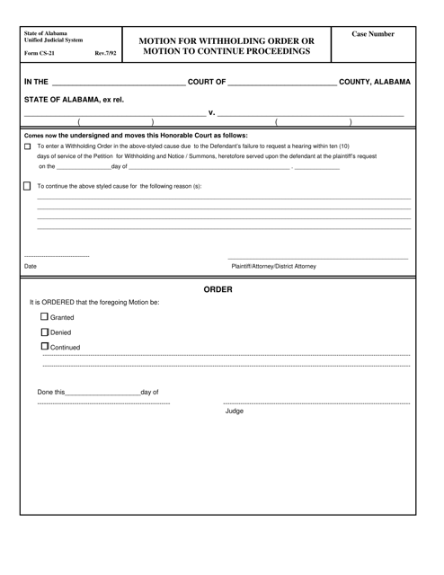 Form CS-21  Printable Pdf
