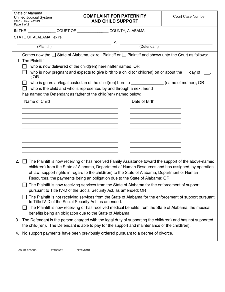 Form CS-12 - Fill Out, Sign Online and Download Fillable PDF, Alabama ...