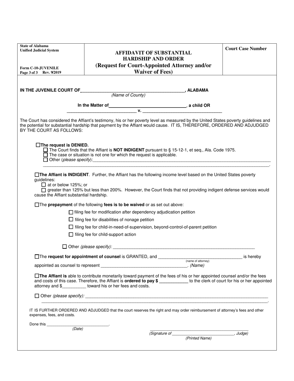 Form C-10-JUVENILE - Fill Out, Sign Online and Download Fillable PDF ...