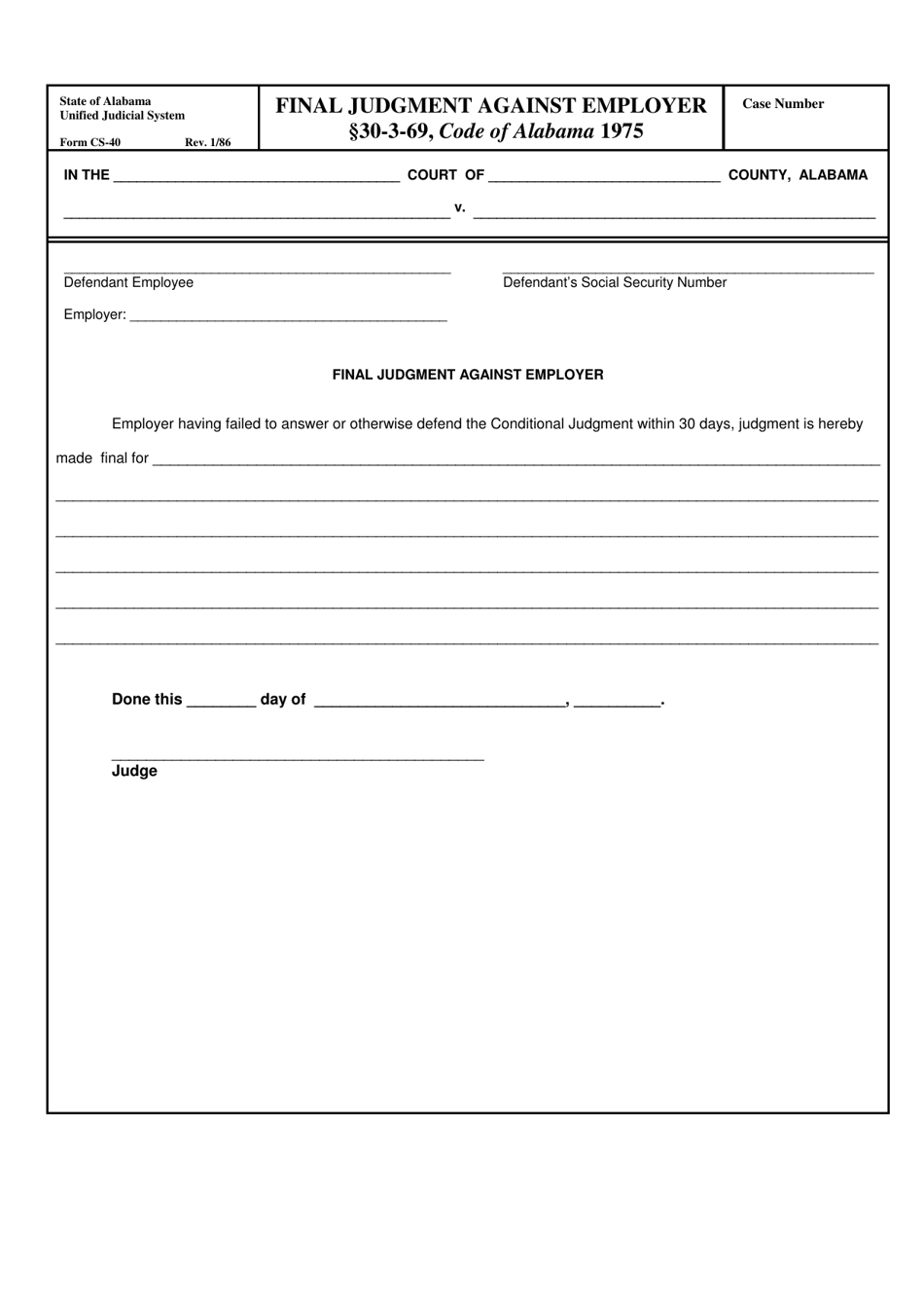 Form CS40 Fill Out, Sign Online and Download Fillable PDF, Alabama
