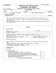 Document preview: Form C-10-CRIMINAL Affidavit of Substantial Hardship and Order (Request for Court-Appointed Attorney and/or Waiver of Fees) - Alabama