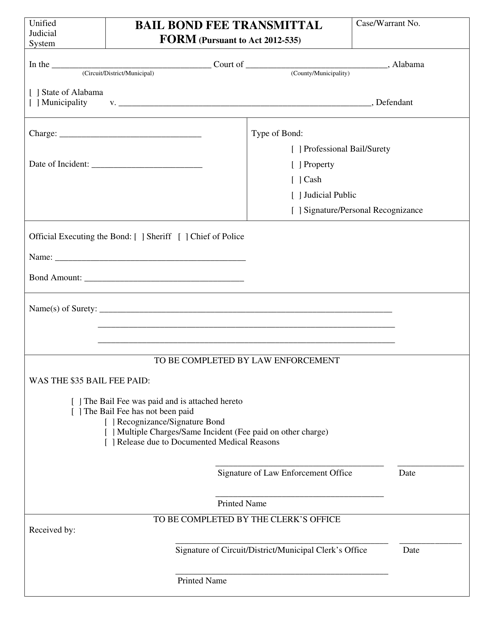 Bail Bond Fee Transmittal Form - Alabama