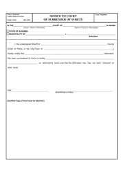 Document preview: Form C-52(I) Notice to Court of Surrender of Surety - Alabama
