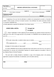 Document preview: Form CR-60 Order Appointing Counsel - Alabama