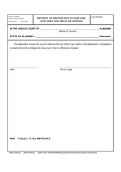 Document preview: Form CR-42 Motion of Defendant to Empanel New Jury for Trial of Offense - Alabama