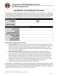 Form SO-3 Sex Offender Travel Notification Document - Alabama