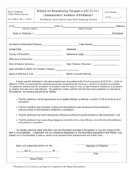 Document preview: Form CR-63 Petition for Resentencing Pursuant to 15-22-54.1 (Administrative Violation of Probation) - Alabama