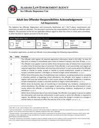 Form SO-1 Adult Sex Offender Responsibilities Acknowledgement - Full Requirements - Alabama