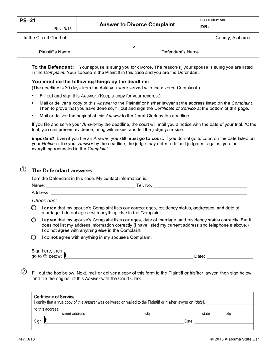Form PS-21 - Fill Out, Sign Online and Download Fillable PDF, Alabama ...