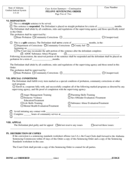 Felony Sentencing Order - Alabama, Page 2