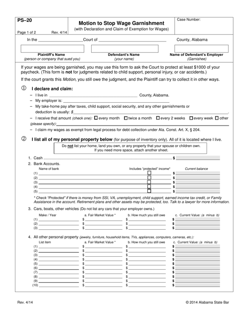 Form PS-20  Printable Pdf