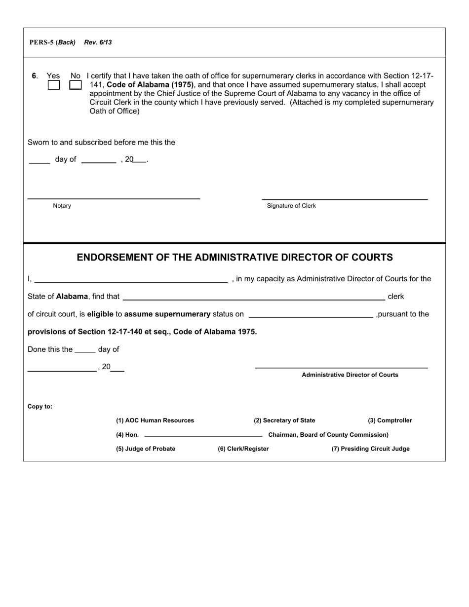 Form PERS-5 Declaration of Intention to Assume Supernumerary Status (Clerks and Registers Supernumerary) - Alabama, Page 2