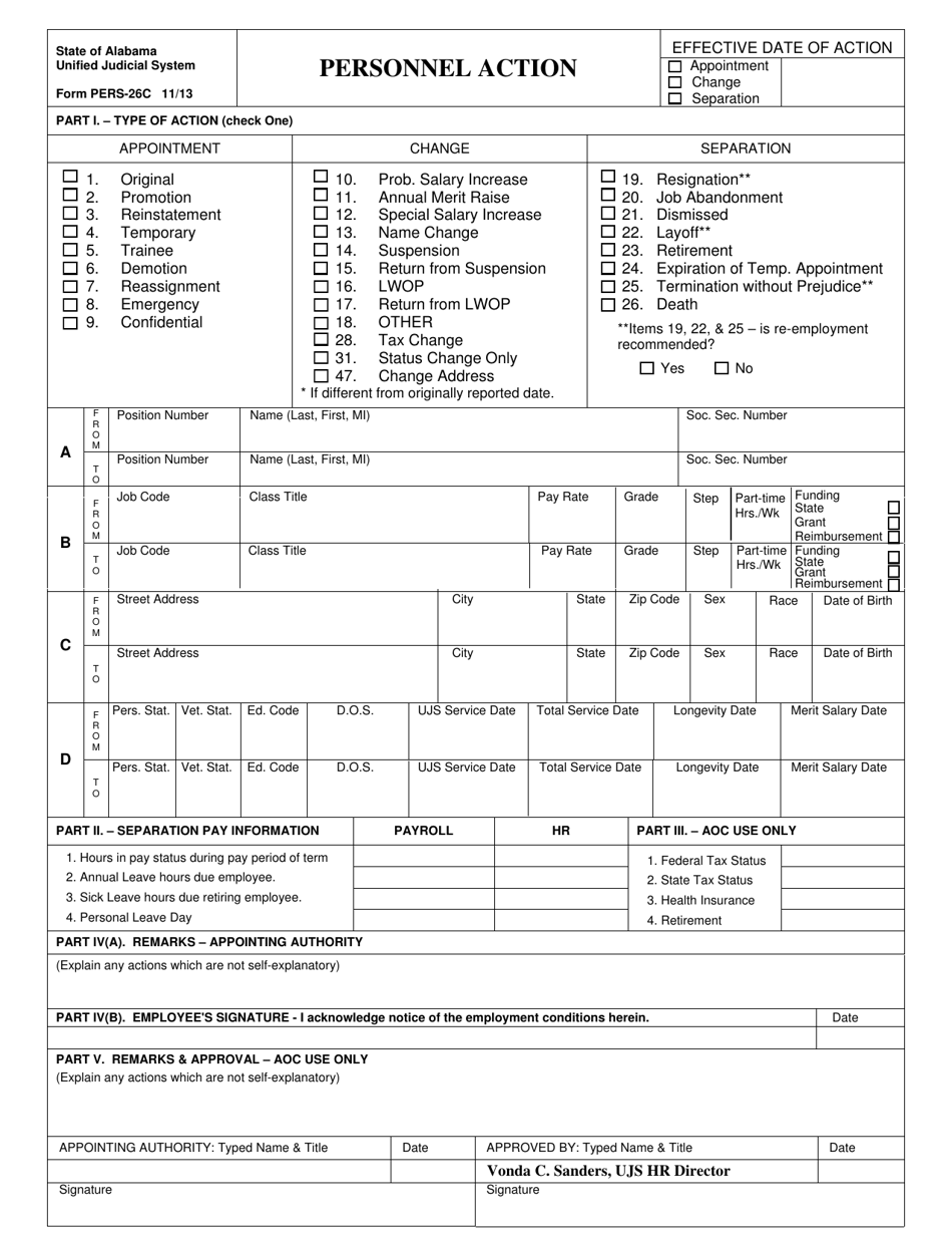 Form PERS-26C Personnel Action - Alabama, Page 1