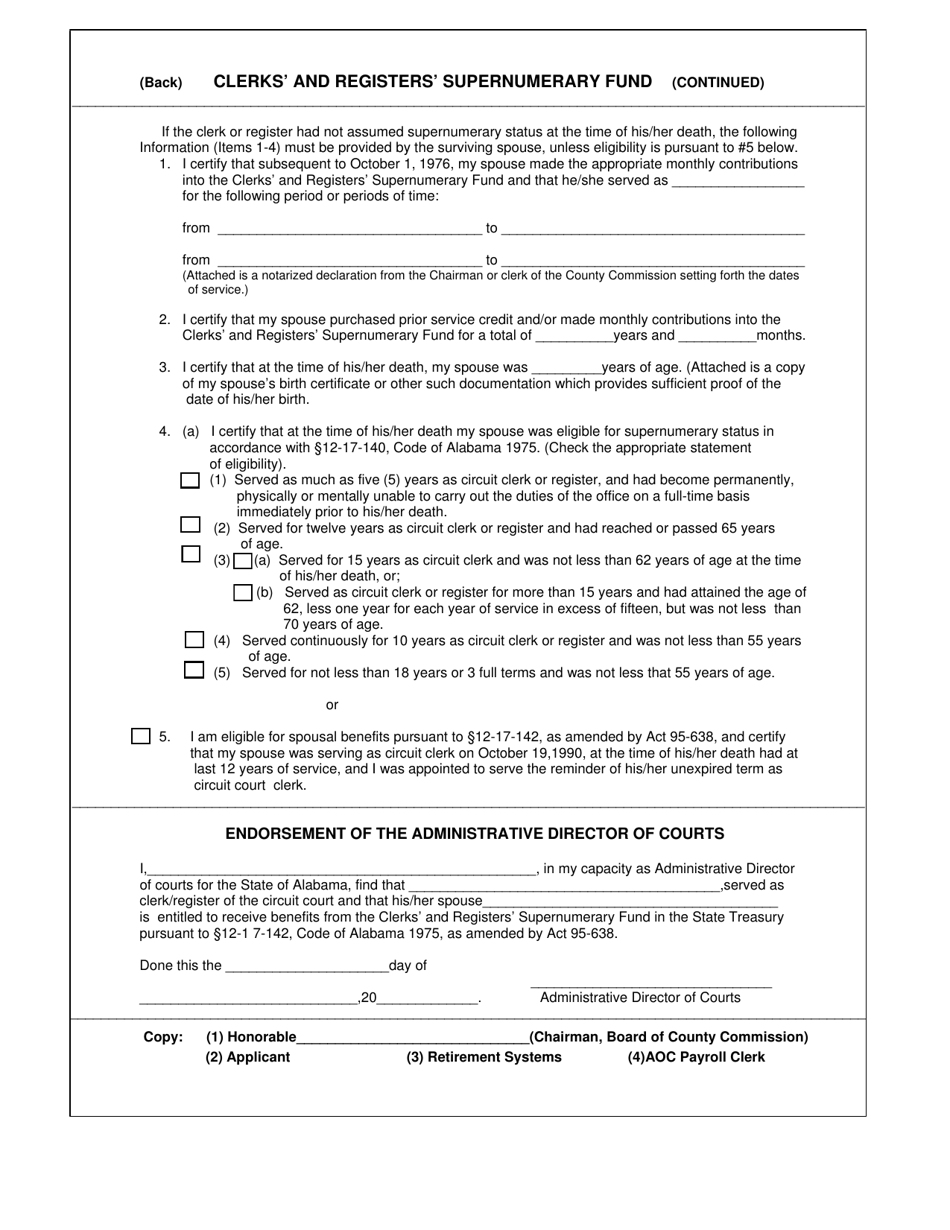 Form PERS-7 Application of Surviving Spouse for Clerks and Registers Spousal Benefits - Alabama, Page 2