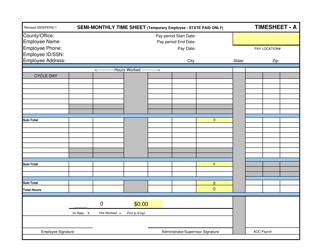 Document preview: Form PERS-01 Semi-monthly Time Sheet - Timesheet a (For State Paid Employees Only) - Alabama