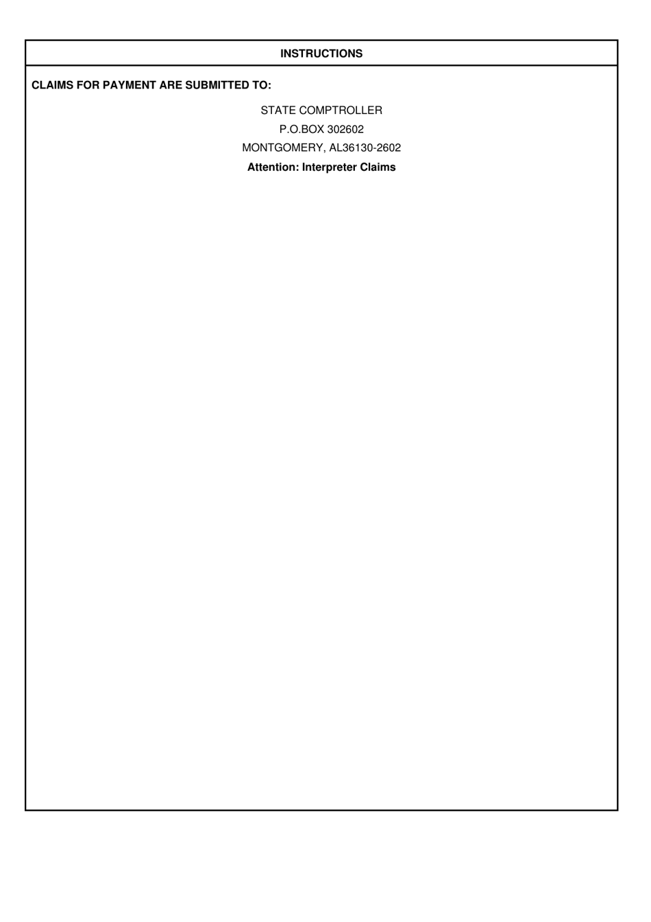 Form FIS-1 Interpreter Claim for Expenses Fees  Travel - Alabama, Page 2