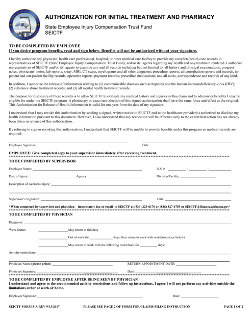 SEICTF Form 3-A Authorization for Initial Treatment and Pharmacy - Alabama