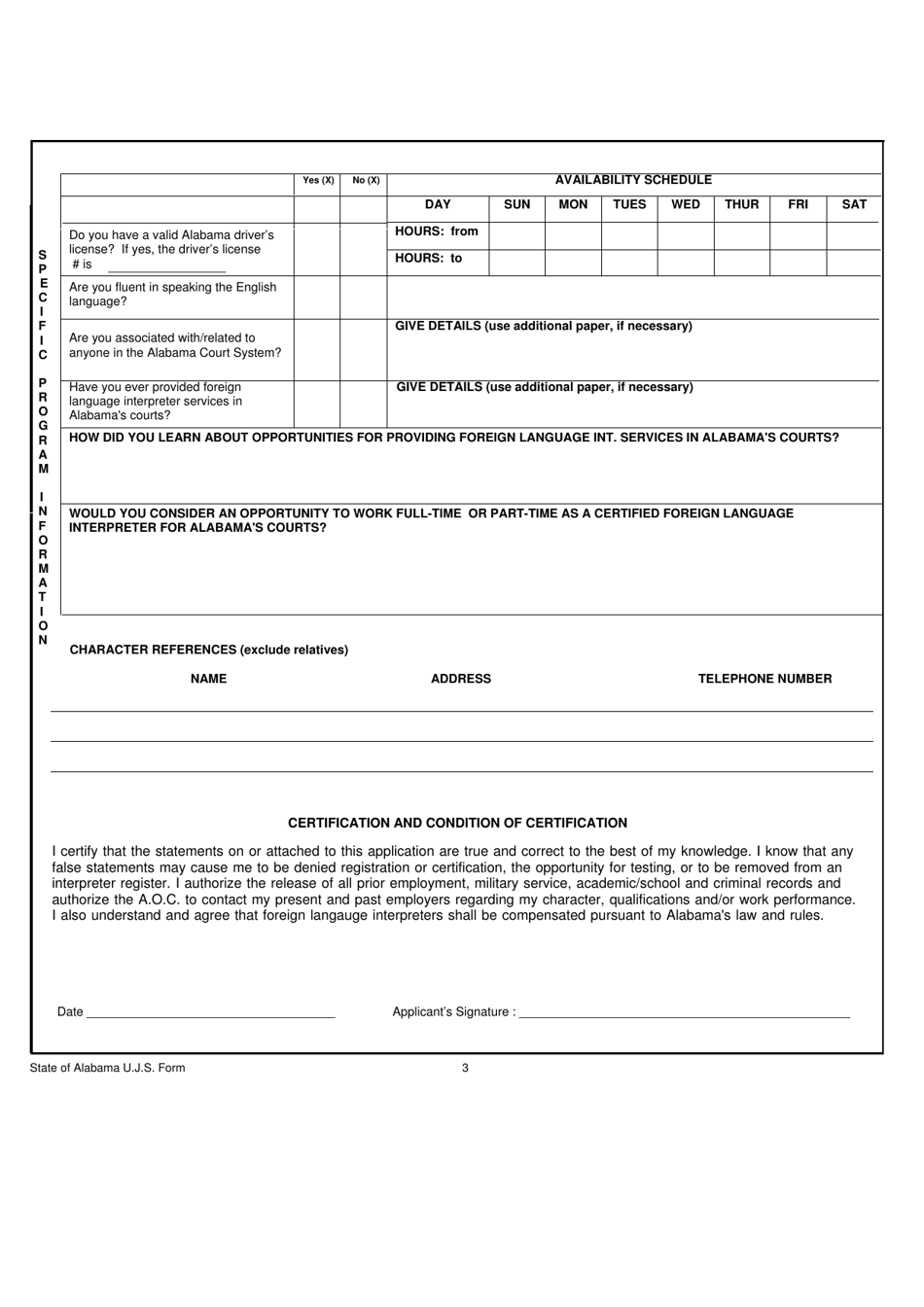Foreign Language Interpreter Application Registration Form - Alabama, Page 4
