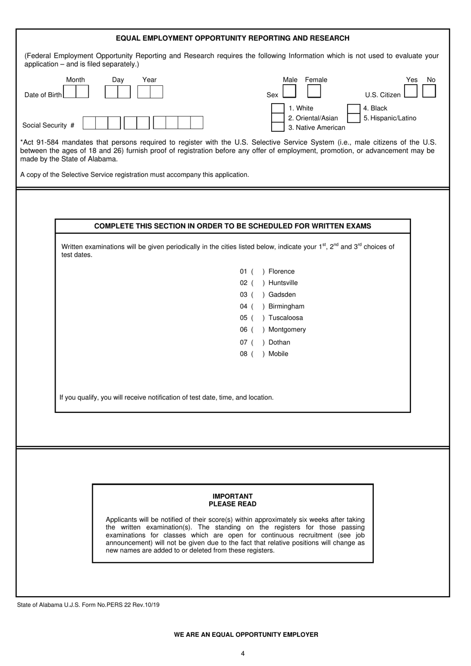 Form PERS-22 Employment Application - Alabama, Page 5