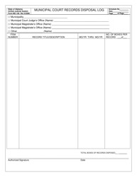 Document preview: Form MC-100 Municipal Court Records Disposal Log - Alabama