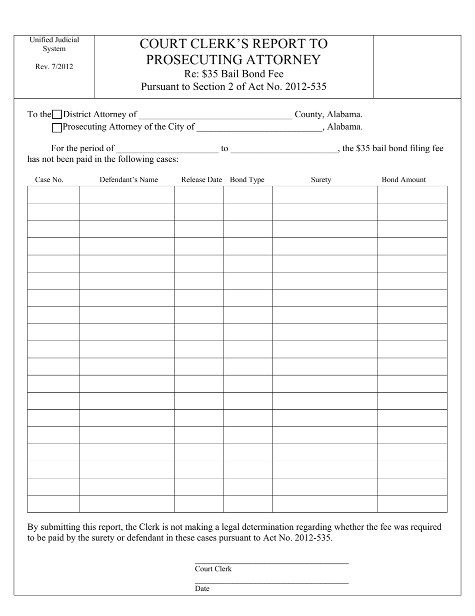 Alabama Court Clerk #39 s Report to Prosecuting Attorney Fill Out Sign