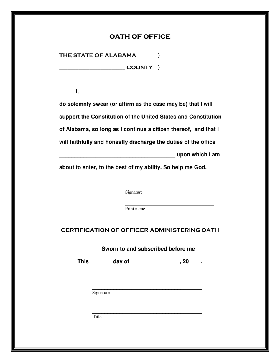 Oath of Office - Clerks - Alabama, Page 1