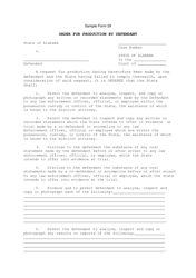 Document preview: Sample Form 29 Order for Production by Defendant - Alabama