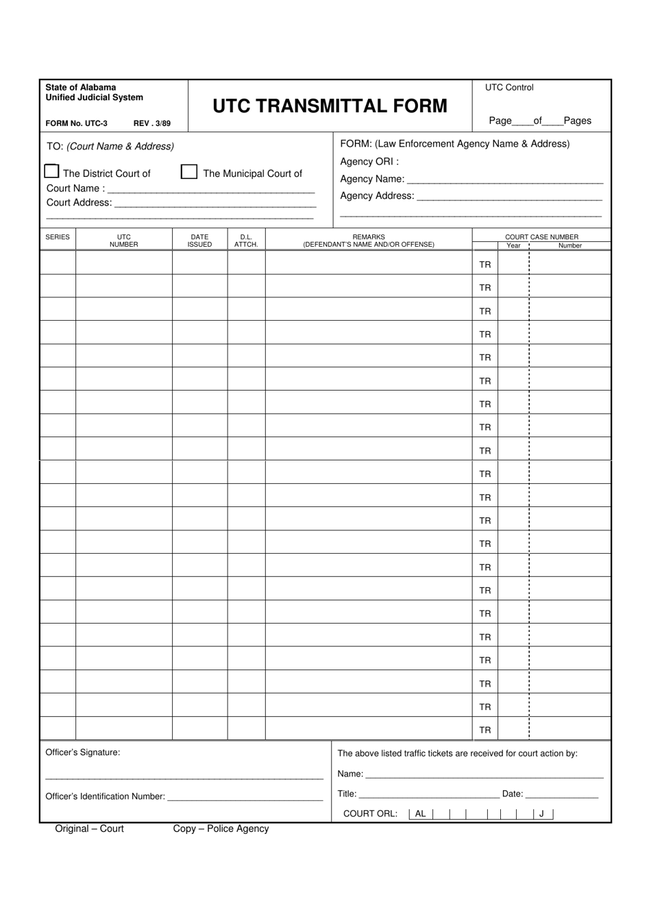 Form UTC-03 Utc Transmittal Form - Alabama, Page 1