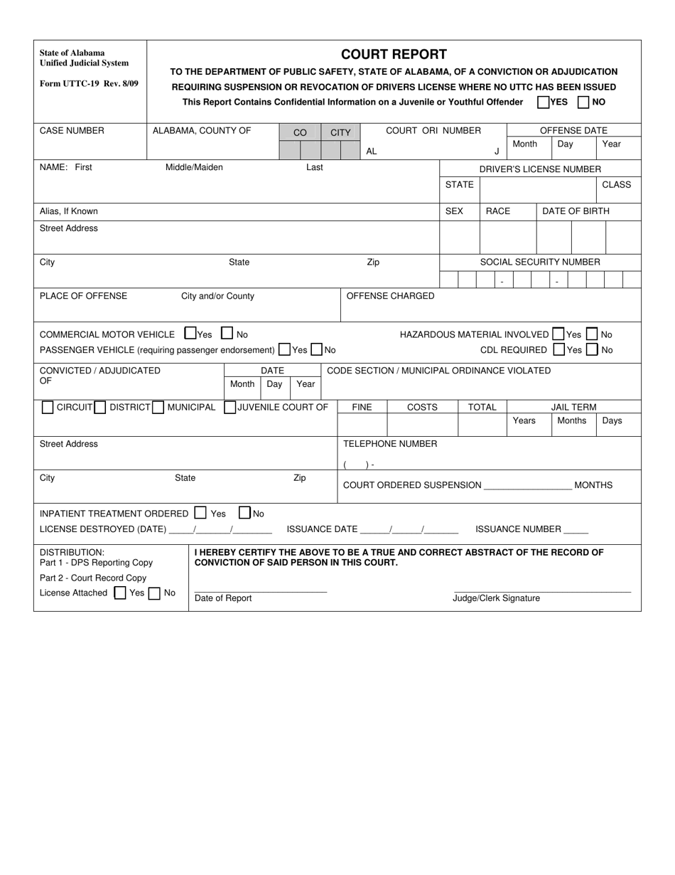 Form UTC-19 Court Report - Alabama, Page 1