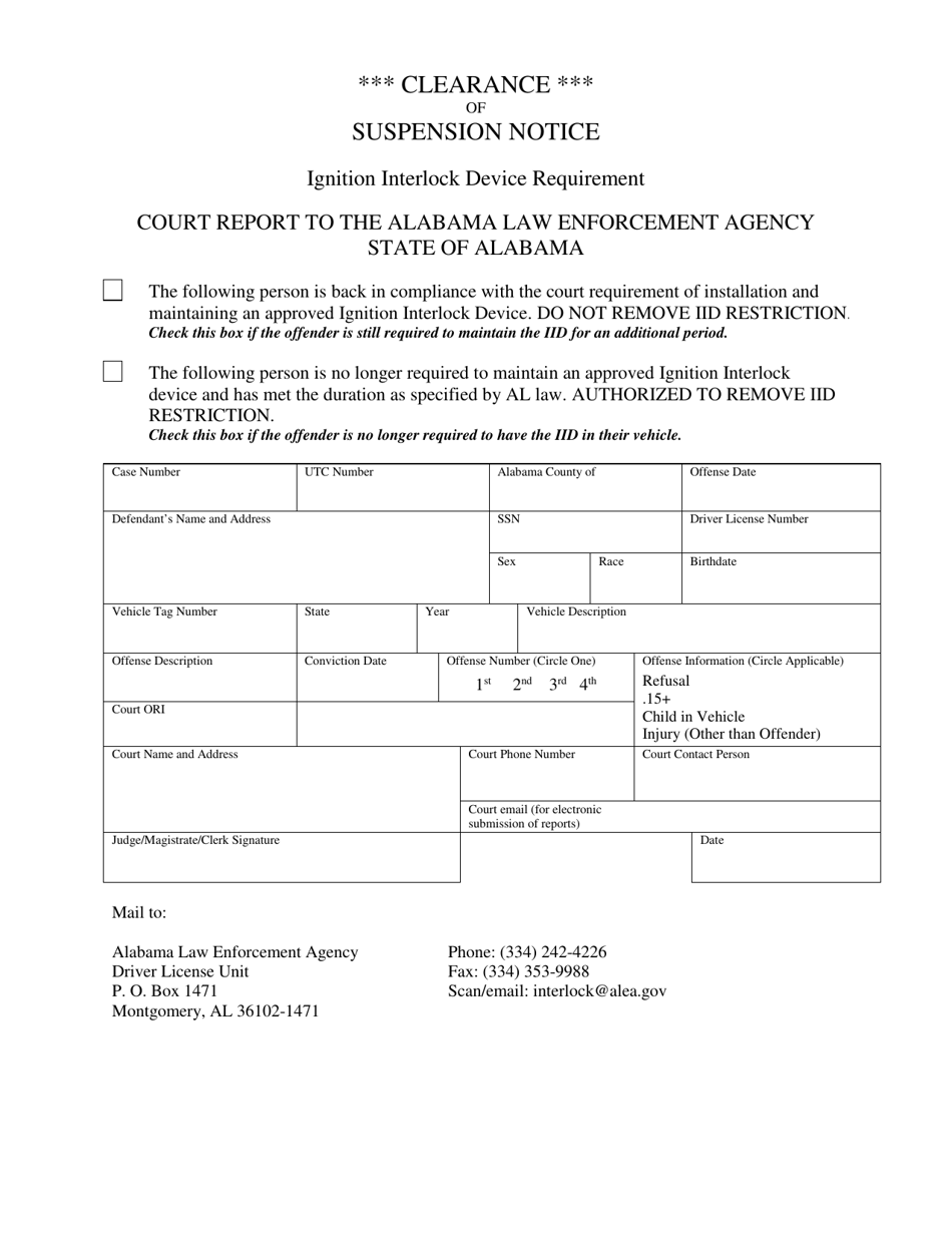 Clearance of Suspension Notice - Alabama, Page 1