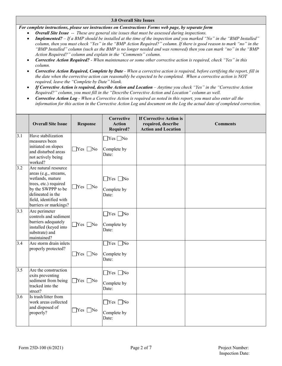 Form 25D-100 Download Printable PDF or Fill Online Swppp Construction ...