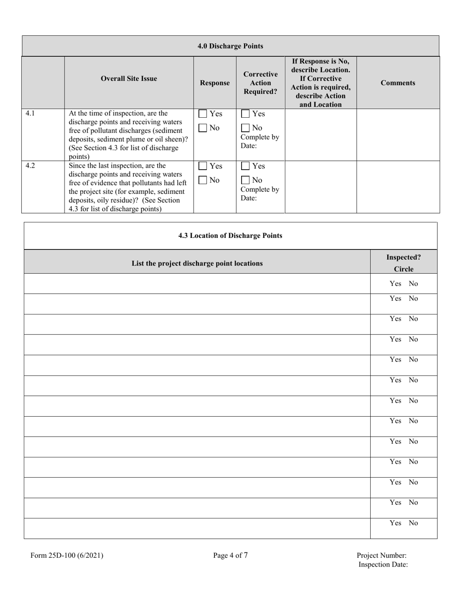 Form 25D-100 Swppp Construction Site Inspection Report - Alaska, Page 4