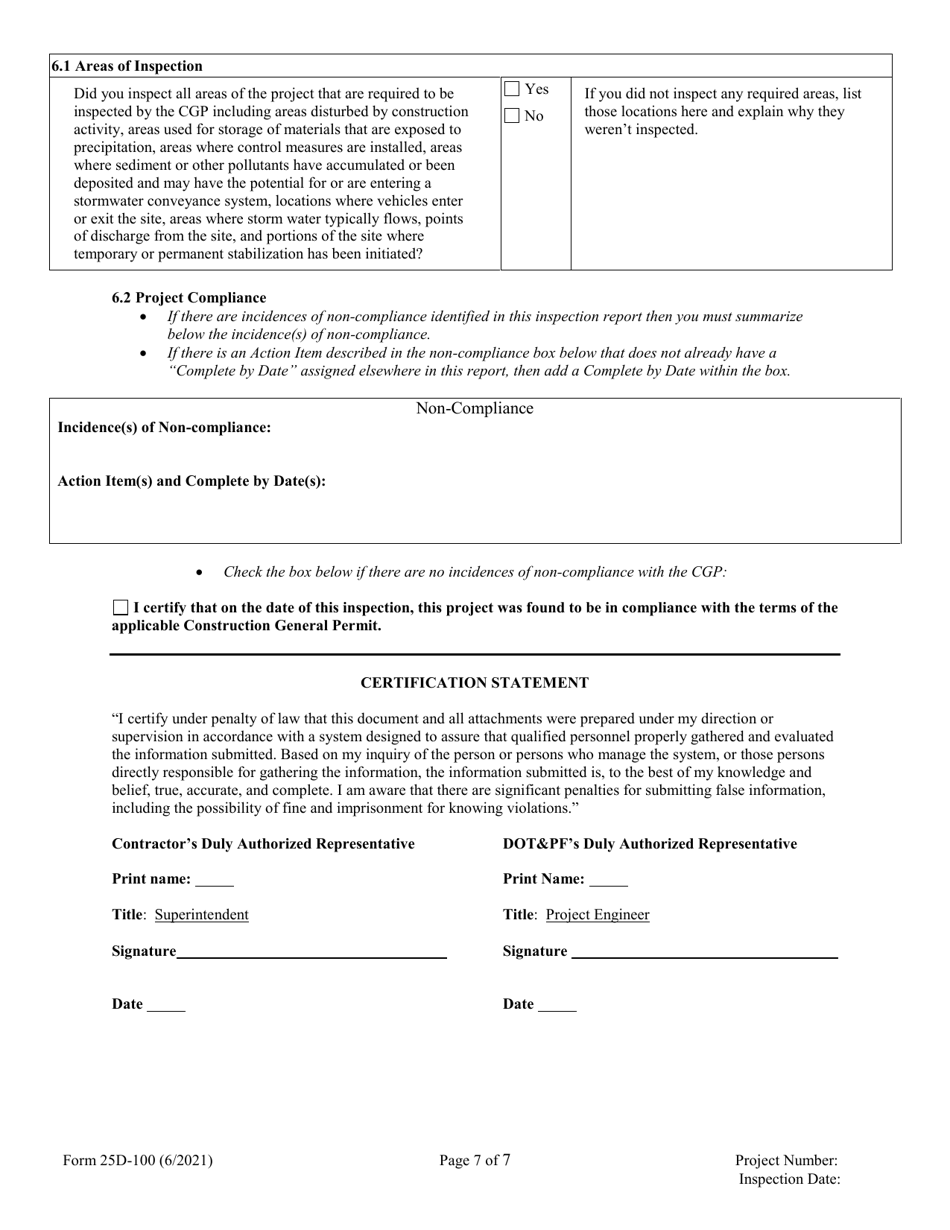 Form 25D-100 Swppp Construction Site Inspection Report - Alaska, Page 7