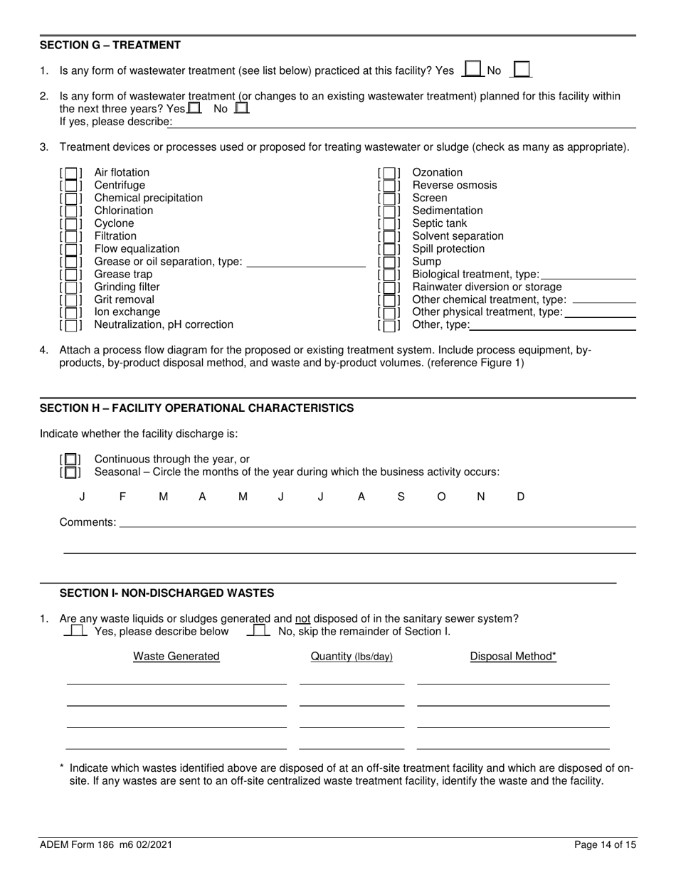 ADEM Form 186 State Indirect Discharge (Sid) Permit Application - Alabama, Page 14