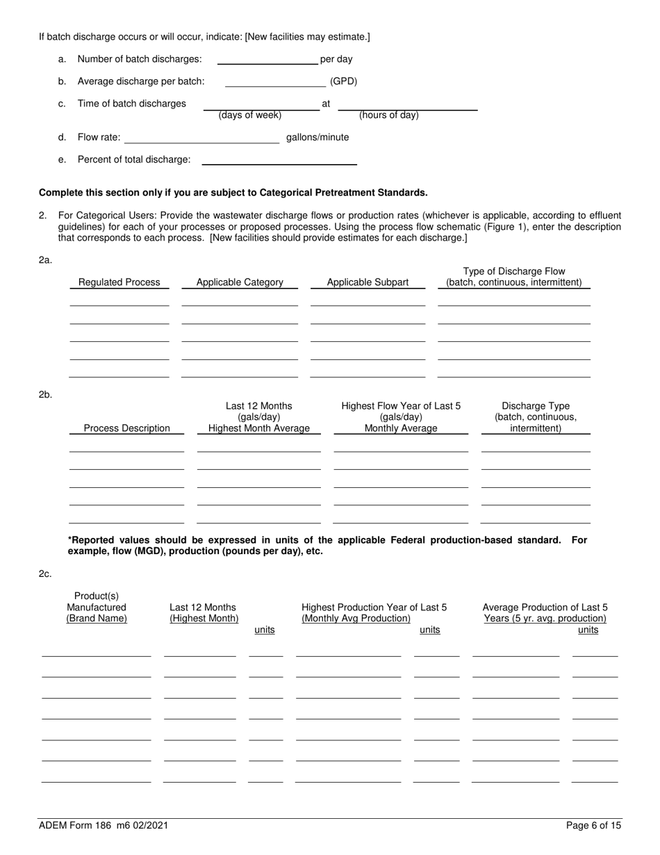 ADEM Form 186 State Indirect Discharge (Sid) Permit Application - Alabama, Page 6