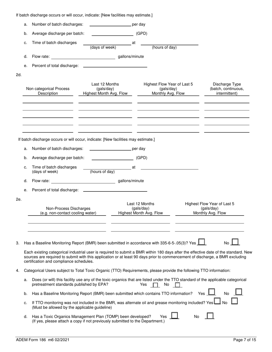 ADEM Form 186 State Indirect Discharge (Sid) Permit Application - Alabama, Page 7
