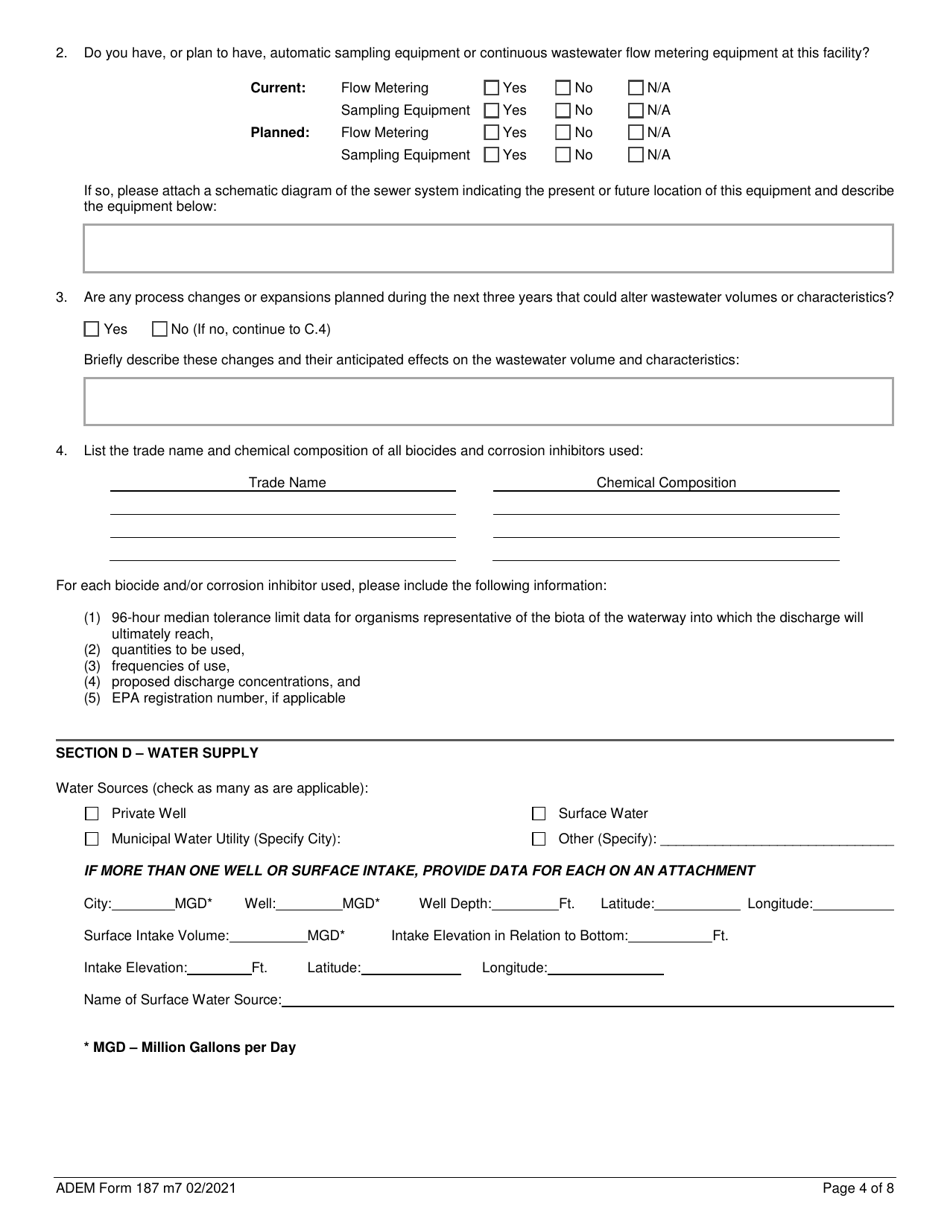 ADEM Form 187 Download Fillable PDF or Fill Online Npdes Individual ...