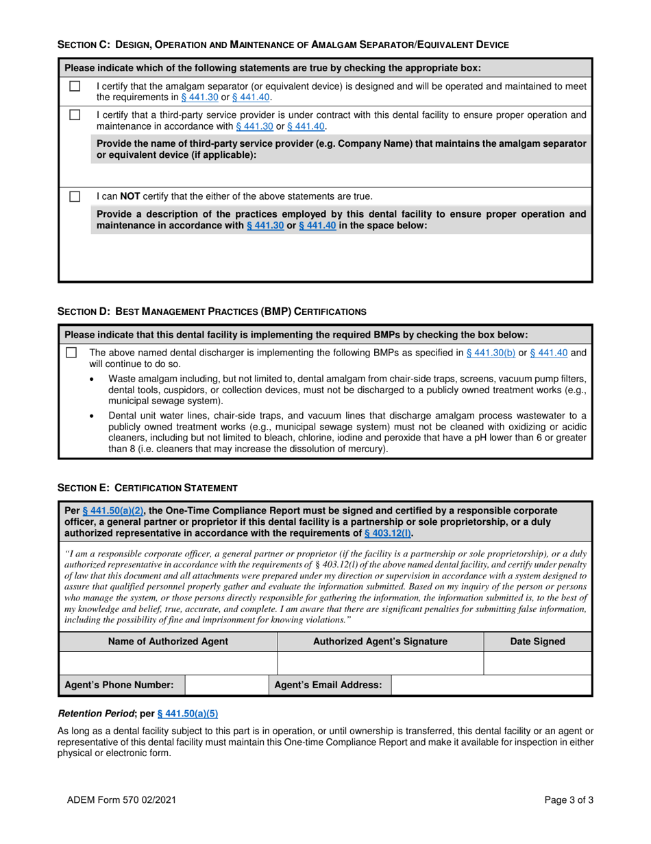 ADEM Form 570 On-Time Compliance Report for Dental Discharges - Alabama, Page 3