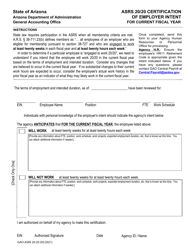 Document preview: Form GAO-ASRS20-20 Asrs 20/20 Certification of Employer Intent - Arizona