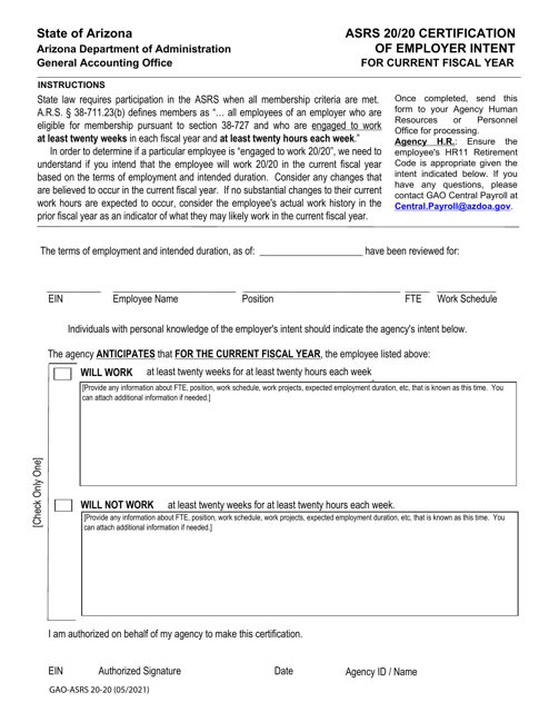 Form GAO-ASRS20-20  Printable Pdf