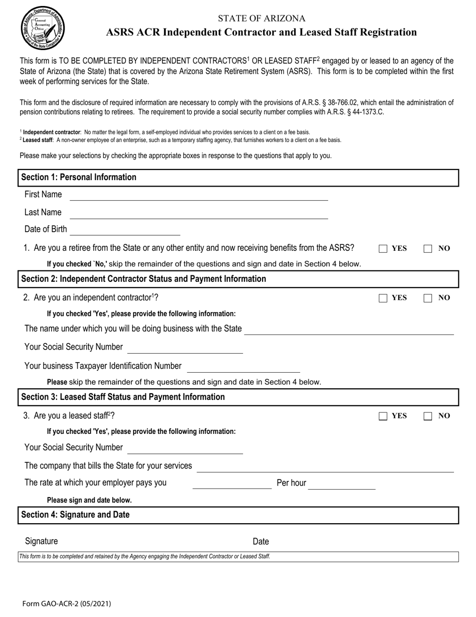 Form GAOACR2 Download Fillable PDF or Fill Online Asrs Acr