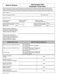 Document preview: Form GAO-513 Delinquently Filed Employee Travel Claim - Arizona