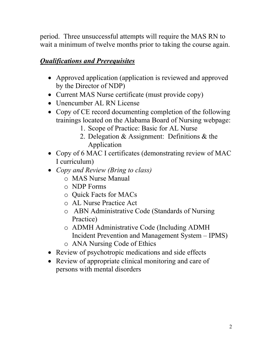 Medication Assistant Train-The Trainer Course Registration Form - Alabama, Page 2