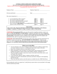 Document preview: Central Office Employee Screening Form - Alabama