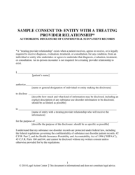 Document preview: Sample Consent to: Entity With a Treating Provider Relationship Authorizing Disclosure of Confidential Sud Patient Records - Alabama