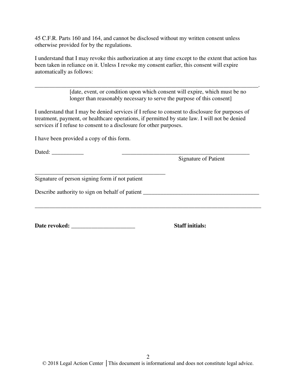 Sample Consent to: Entity Without a Treating Provider Relationship  Participants Authorizing Disclosure of Confidential Sud Patient Records - Alabama, Page 2