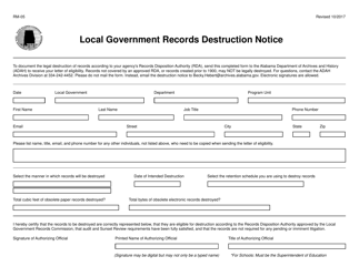 Document preview: Form RM-05 Local Government Records Destruction Notice - Alabama